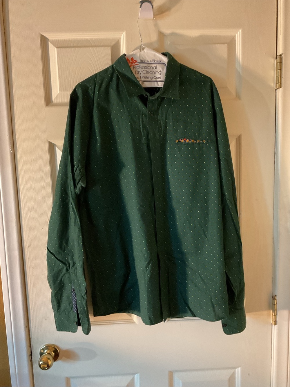 Scotch & Soda Green Shirt with Multicolor Dots  size-XLarge